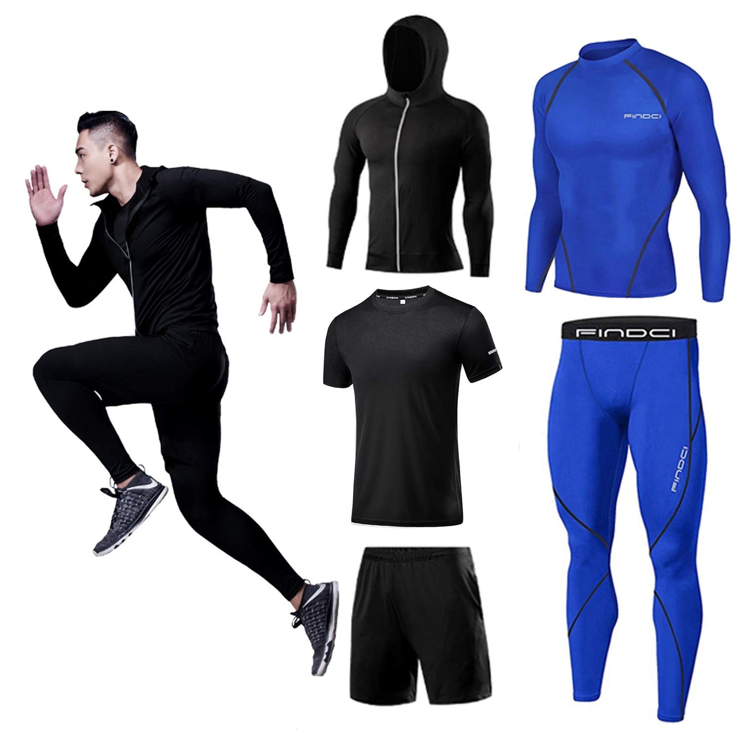 Men’s 5-Piece Workout Set with Compression Pants, Shirt and Jacket
