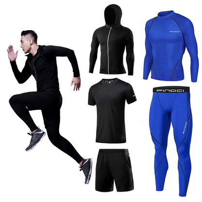 Men’s 5-Piece Workout Set with Compression Pants, Shirt and Jacket