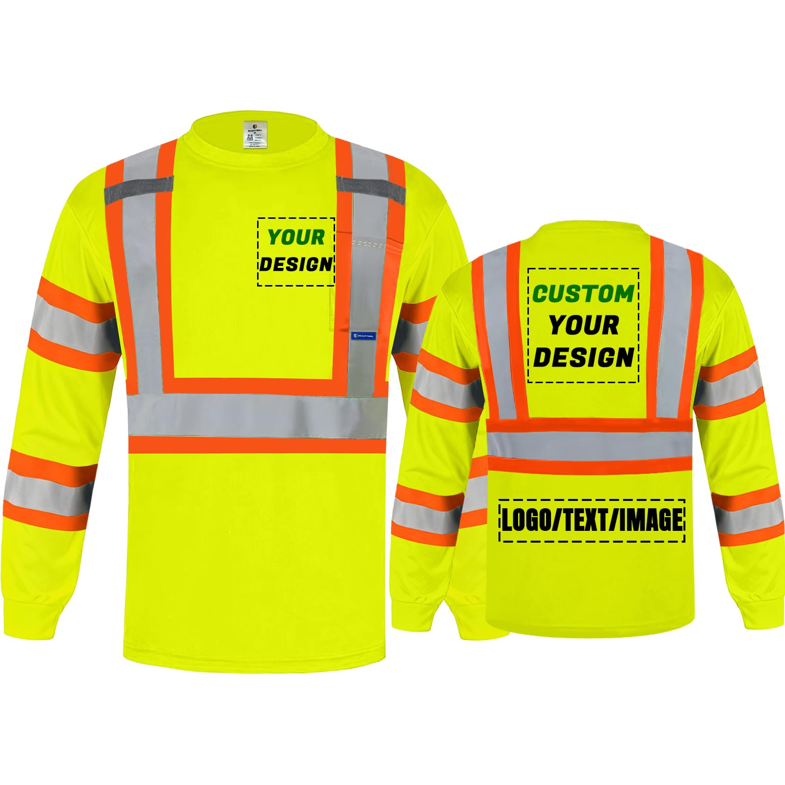 Unisex High Visibility Long Sleeve Reflective Safety Shirt with Pocket