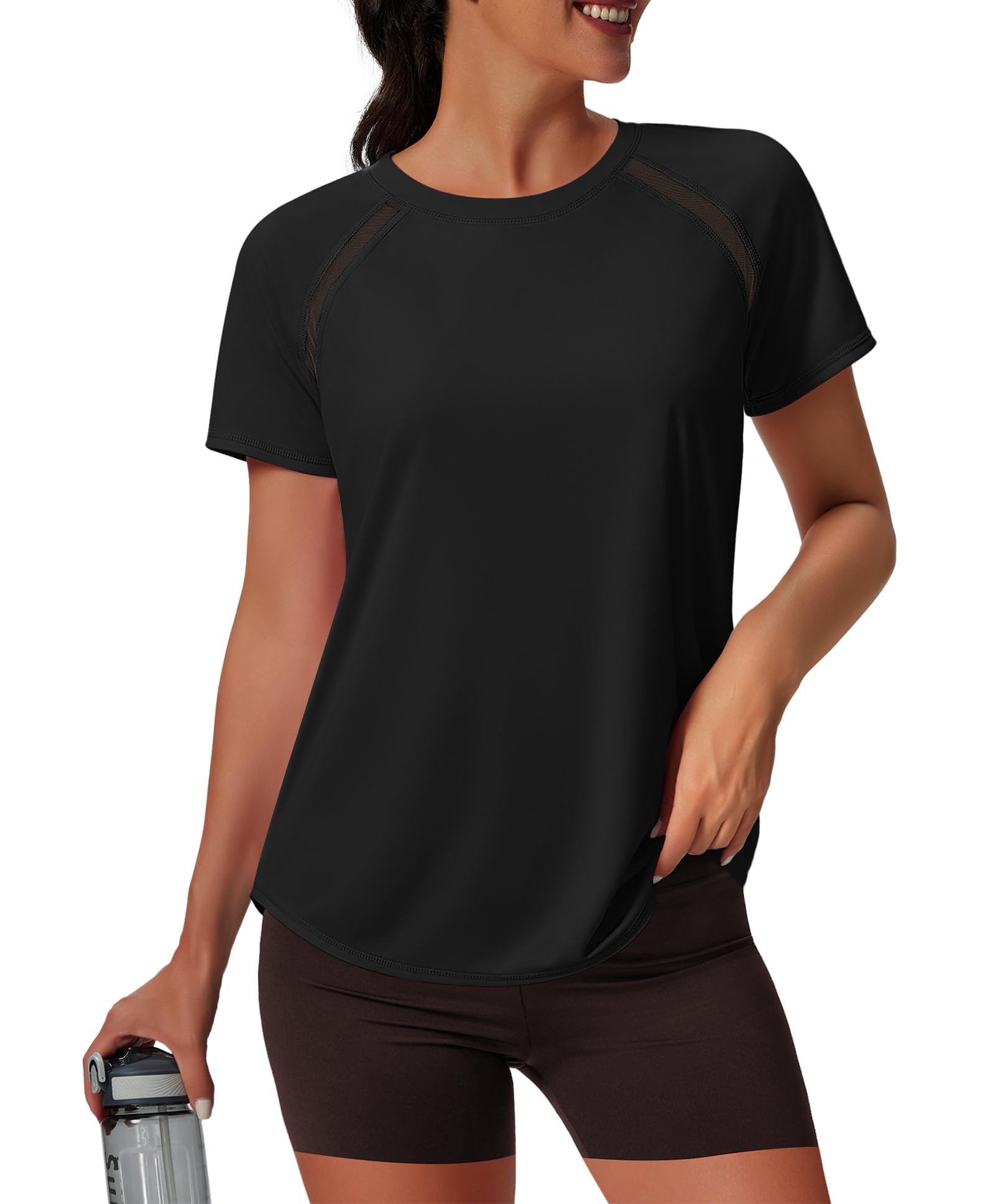 Women’s Short Sleeve Workout Top with Mesh Panels