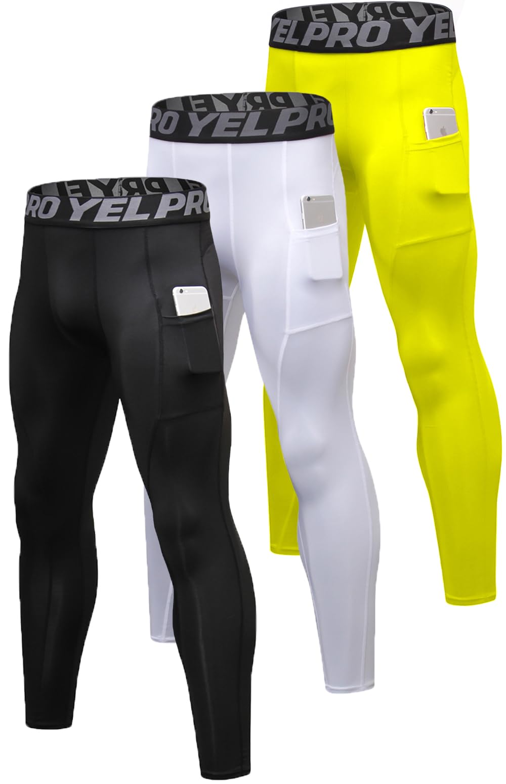 Men’s 3-Pack Compression Leggings with Pockets