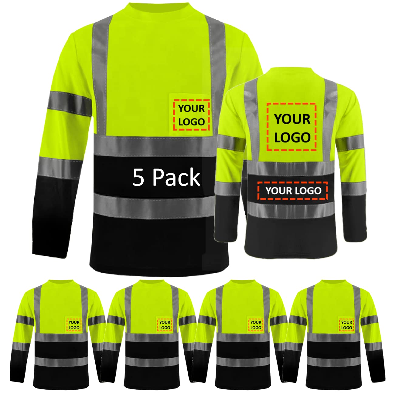 Unisex High Visibility Long Sleeve Reflective Safety Shirt with Pocket