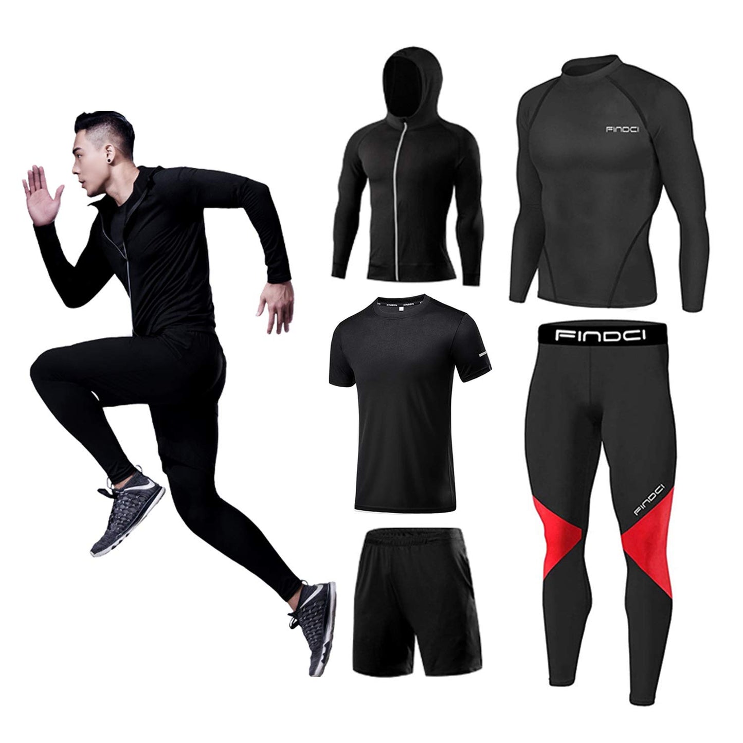 Men’s 5-Piece Workout Set with Compression Pants, Shirt and Jacket