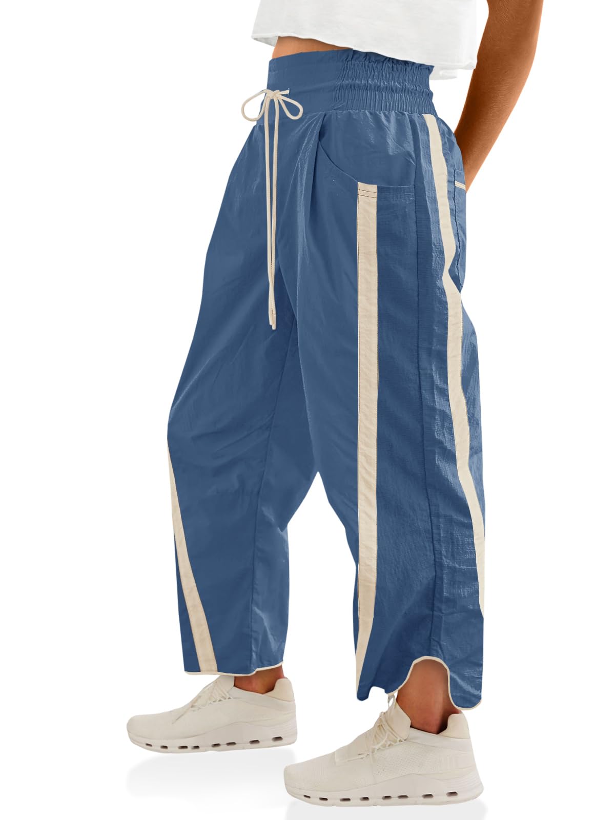 Women’s Baggy Wide Leg Track Pants with Drawstring Waist