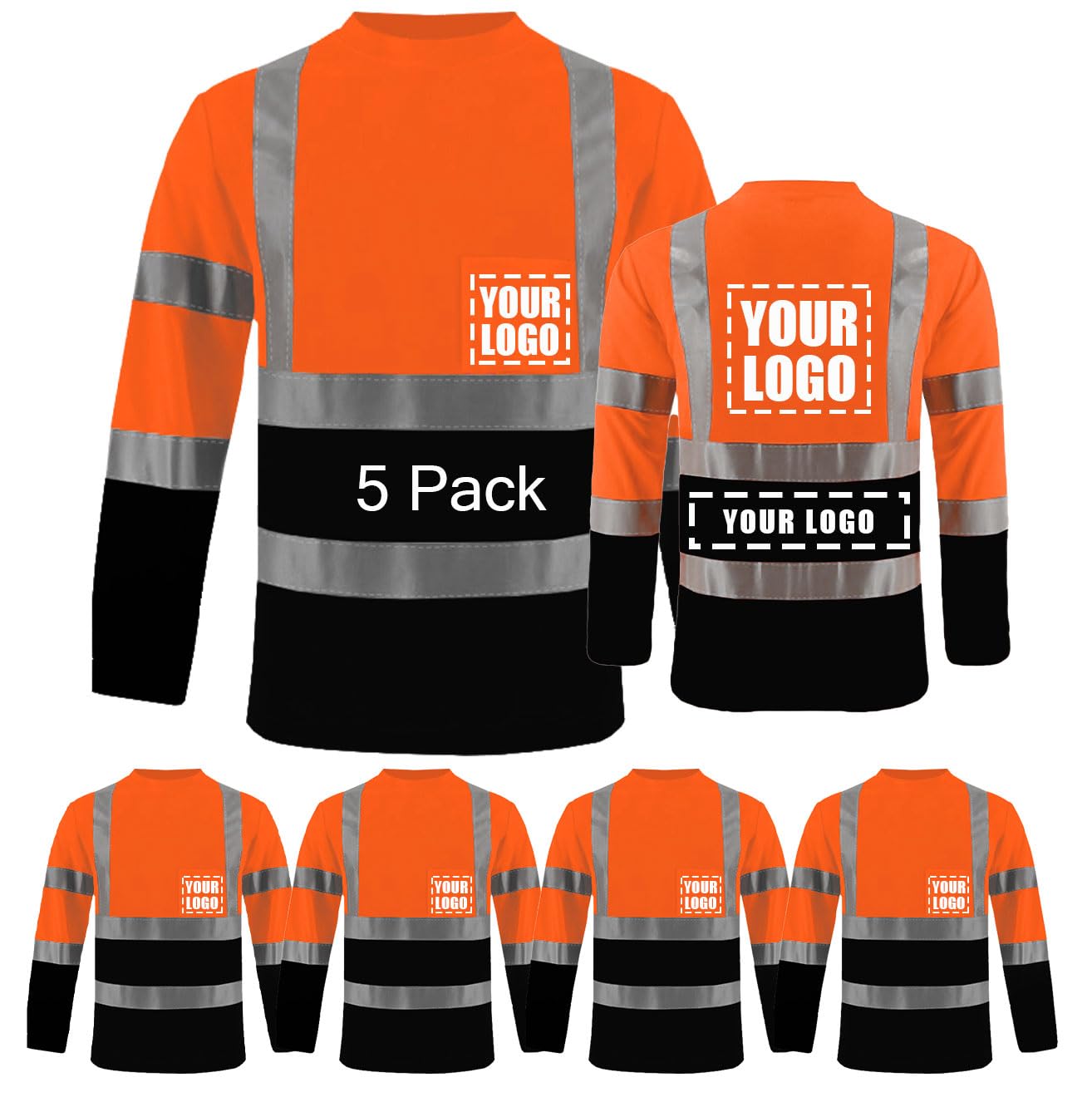 Unisex High Visibility Long Sleeve Reflective Safety Shirt with Pocket