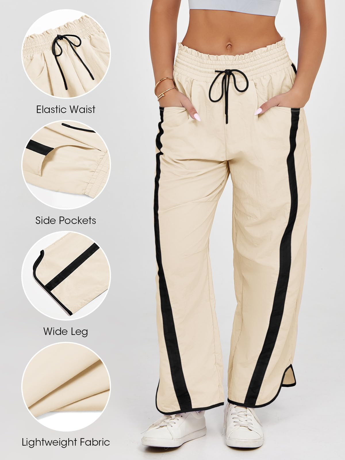 Women’s Baggy Wide Leg Track Pants with Drawstring Waist