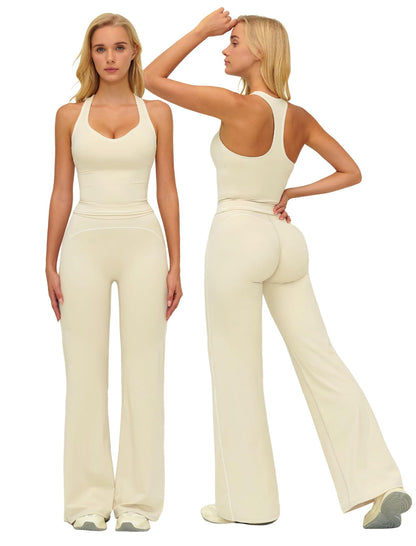 Women’s 2-Piece Workout Set with Racerback Top and Wide Leg Pants