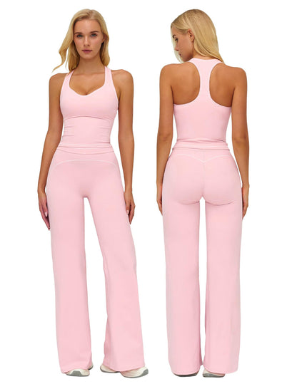 Women’s 2-Piece Workout Set with Racerback Top and Wide Leg Pants