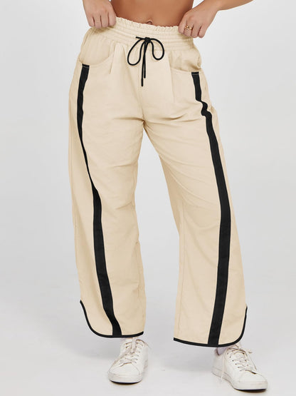 Women’s Baggy Wide Leg Track Pants with Drawstring Waist