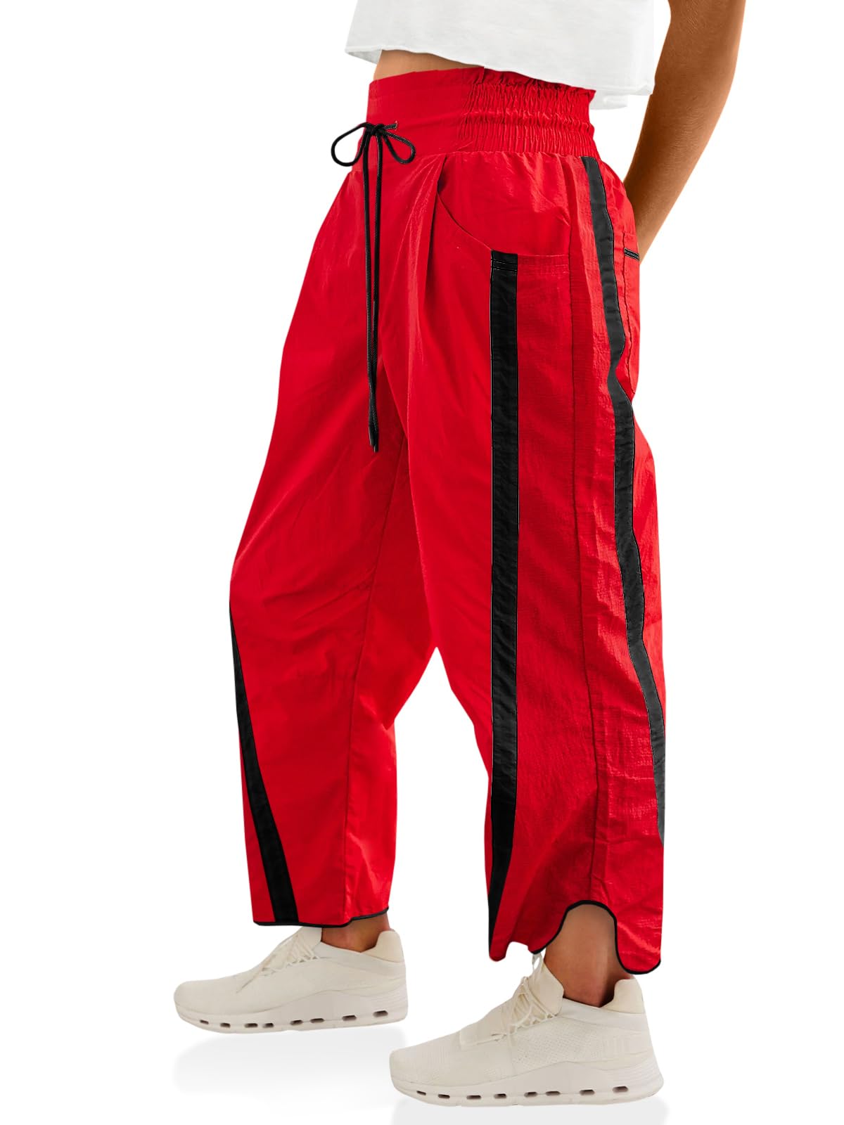 Women’s Baggy Wide Leg Track Pants with Drawstring Waist