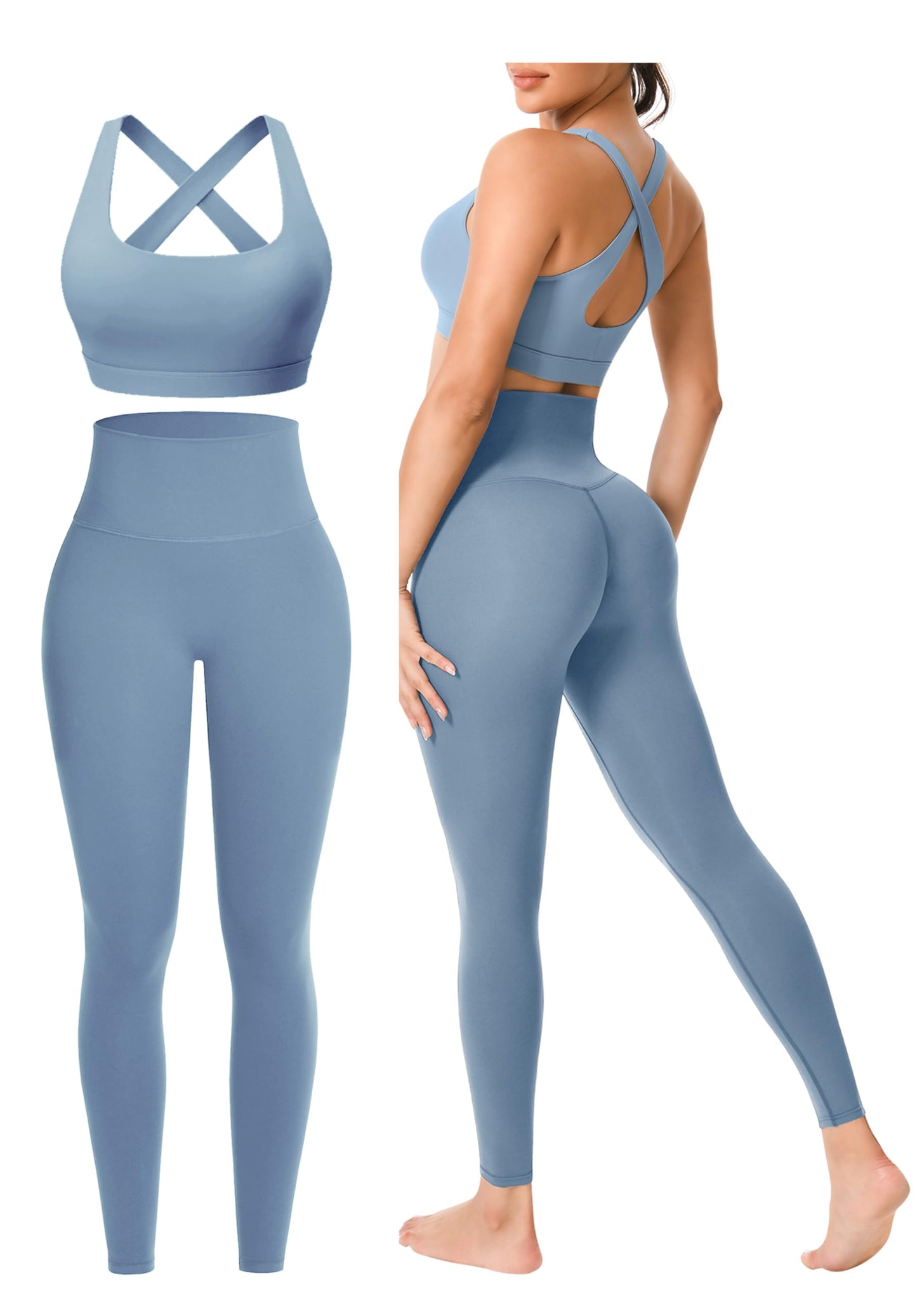 Women’s 2-Piece Seamless Workout Set with Sports Bra and High Waist Leggings