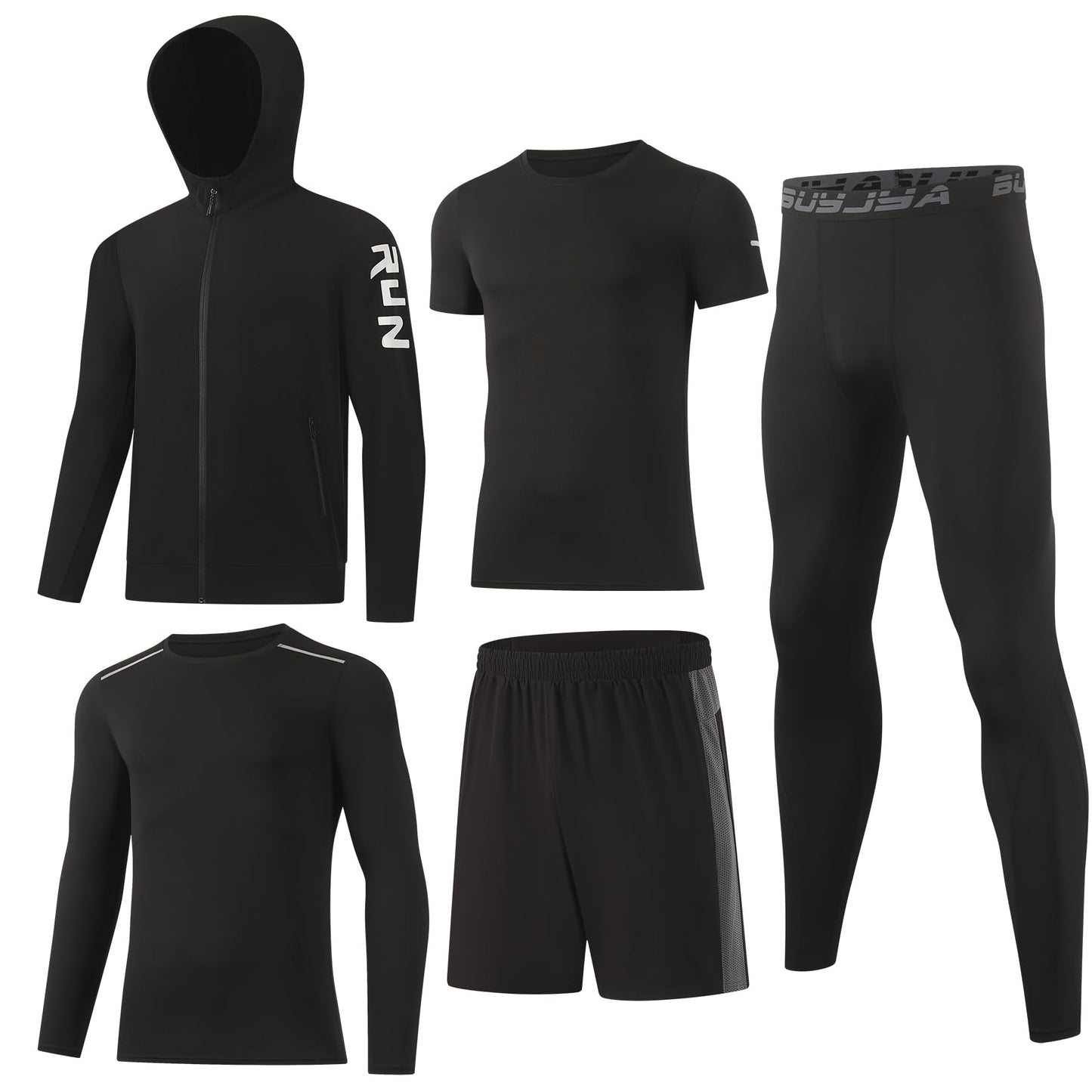 Men’s 5-Piece Workout Set with Compression Pants and Jacket
