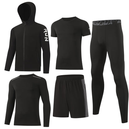Men’s 5-Piece Workout Set with Compression Pants and Jacket