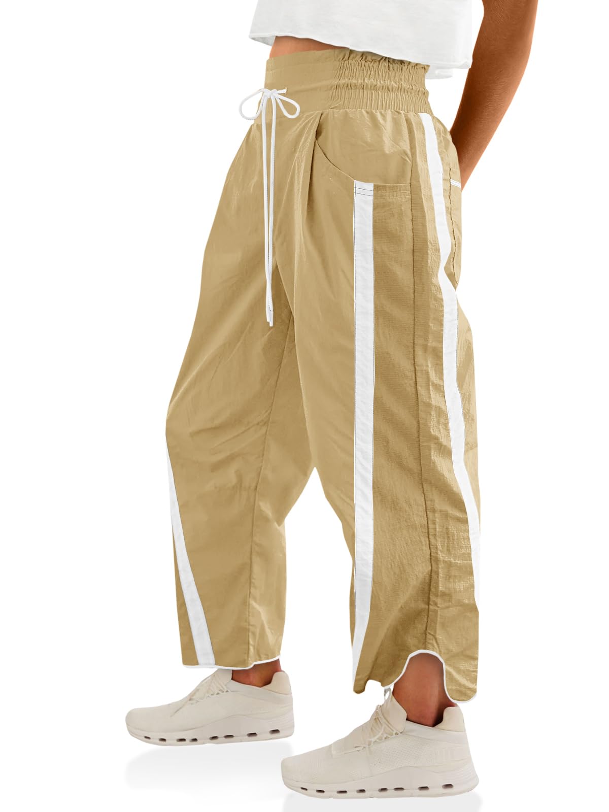 Women’s Baggy Wide Leg Track Pants with Drawstring Waist