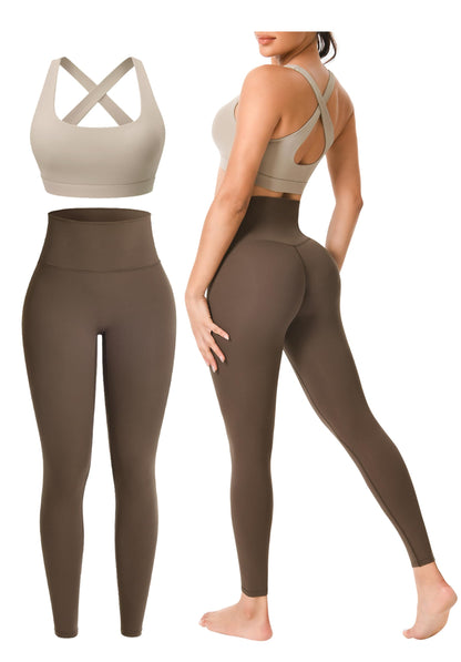 Women’s 2-Piece Seamless Workout Set with Sports Bra and High Waist Leggings