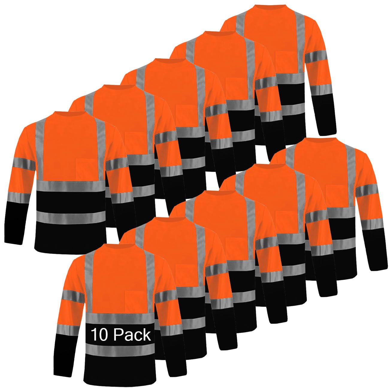 Unisex High Visibility Long Sleeve Reflective Safety Shirt with Pocket