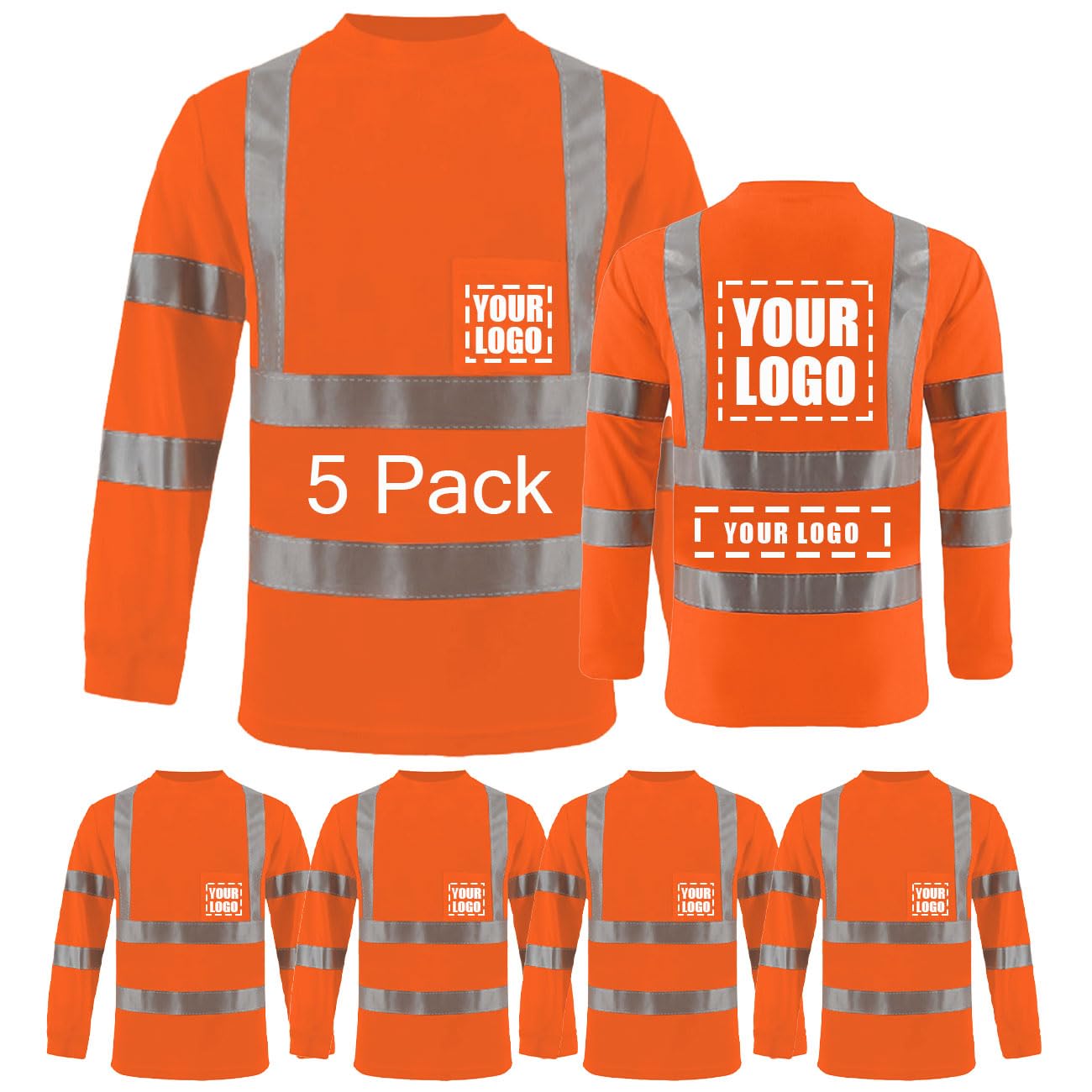 Unisex High Visibility Long Sleeve Reflective Safety Shirt with Pocket