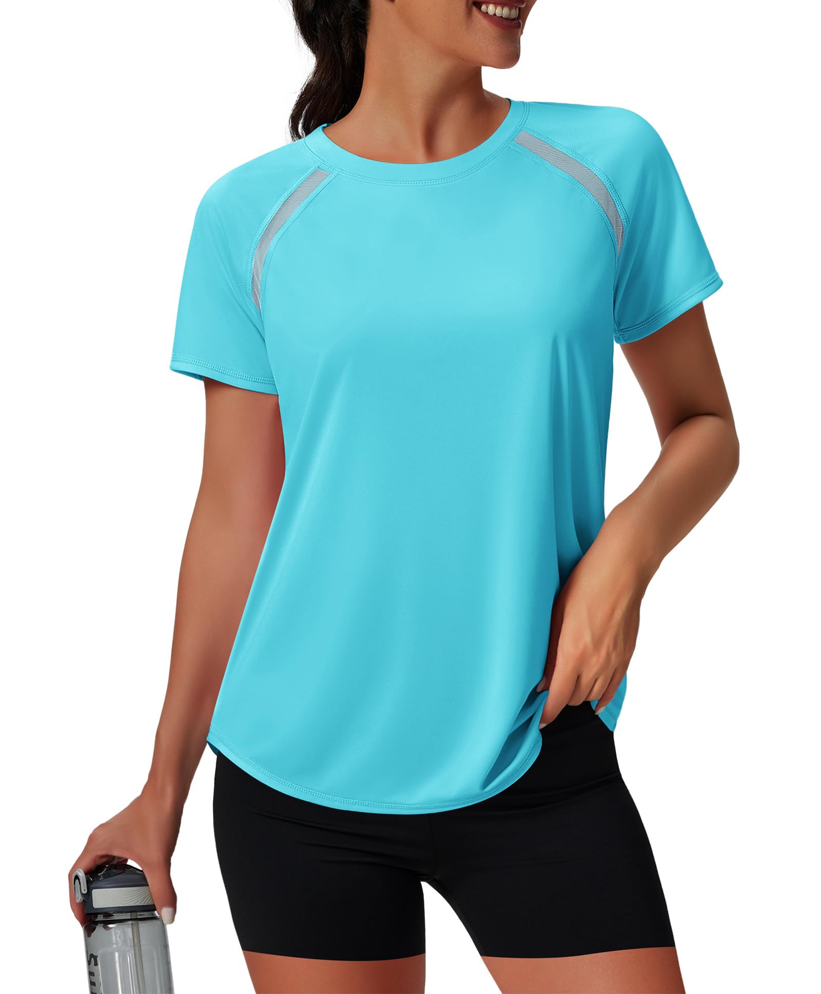 Women’s Short Sleeve Workout Top with Mesh Panels