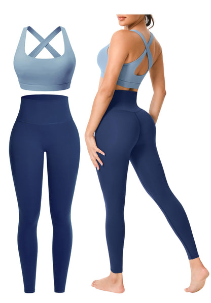 Women’s 2-Piece Seamless Workout Set with Sports Bra and High Waist Leggings
