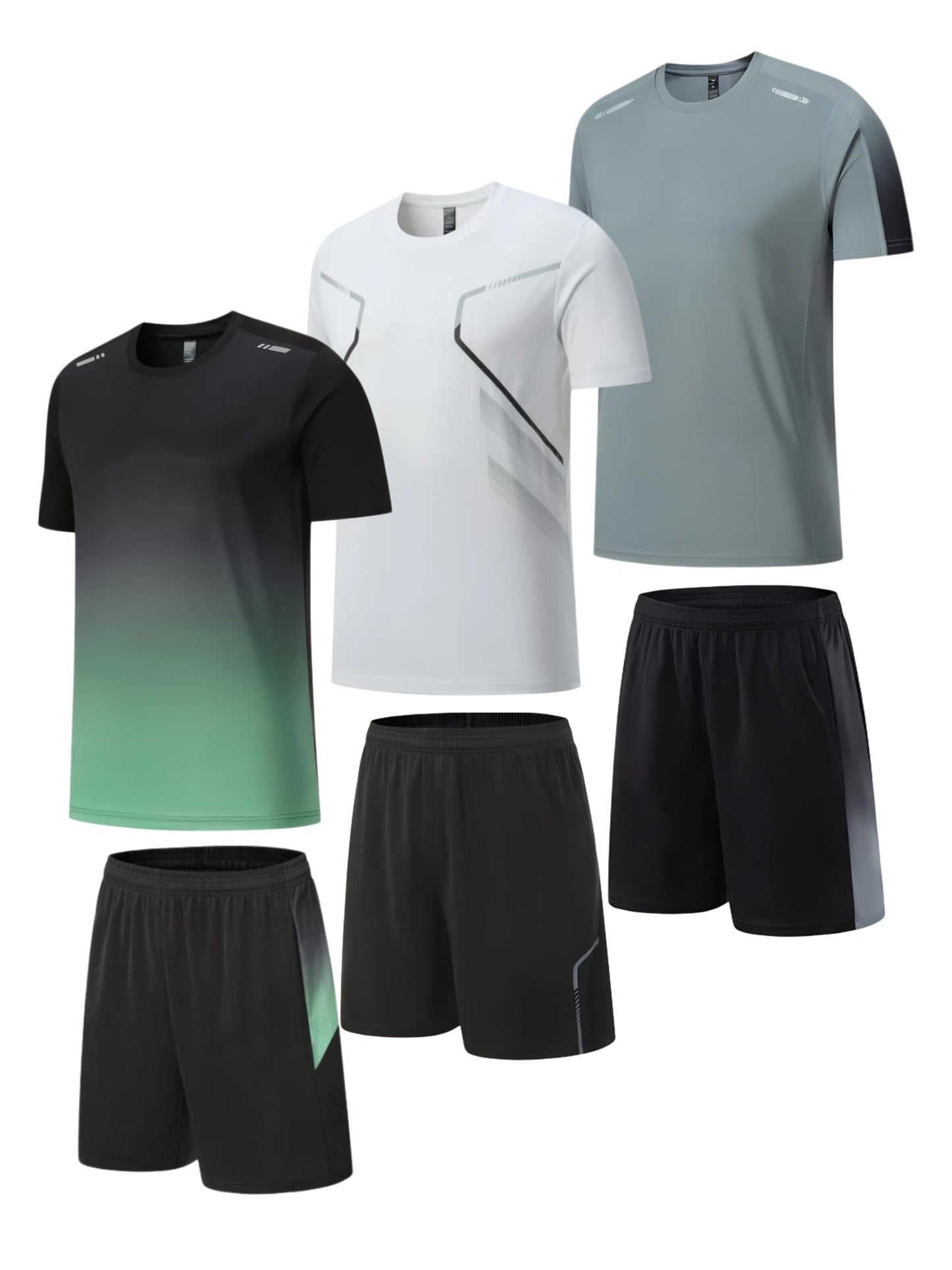 Men’s 6-Piece Workout Set with T-Shirts and Shorts