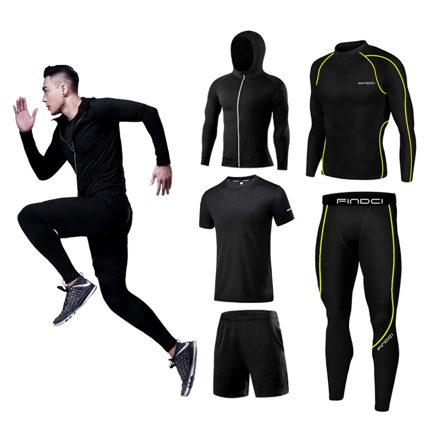 Men’s 5-Piece Workout Set with Compression Pants, Shirt and Jacket