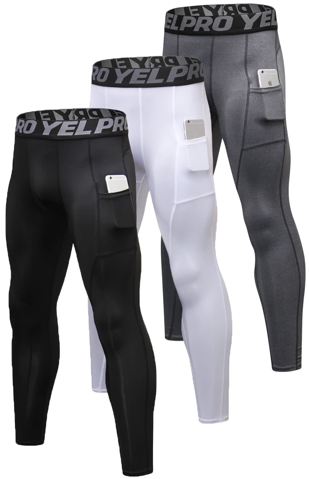 Men’s 3-Pack Compression Leggings with Pockets