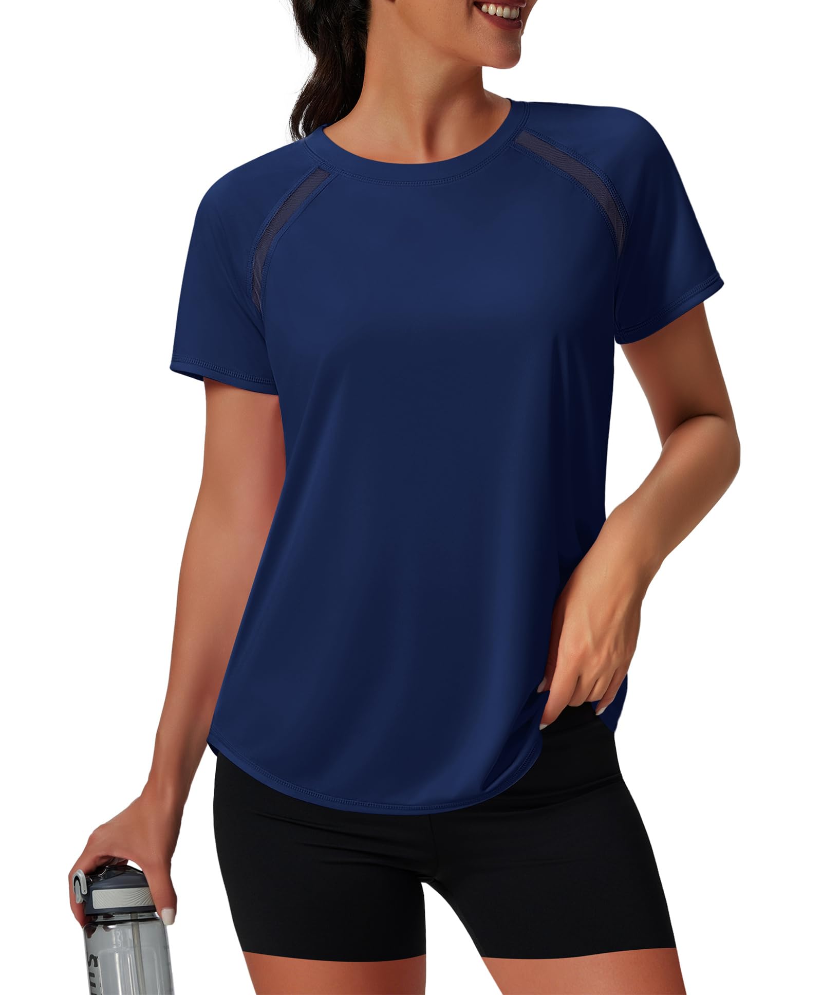 Women’s Short Sleeve Workout Top with Mesh Panels