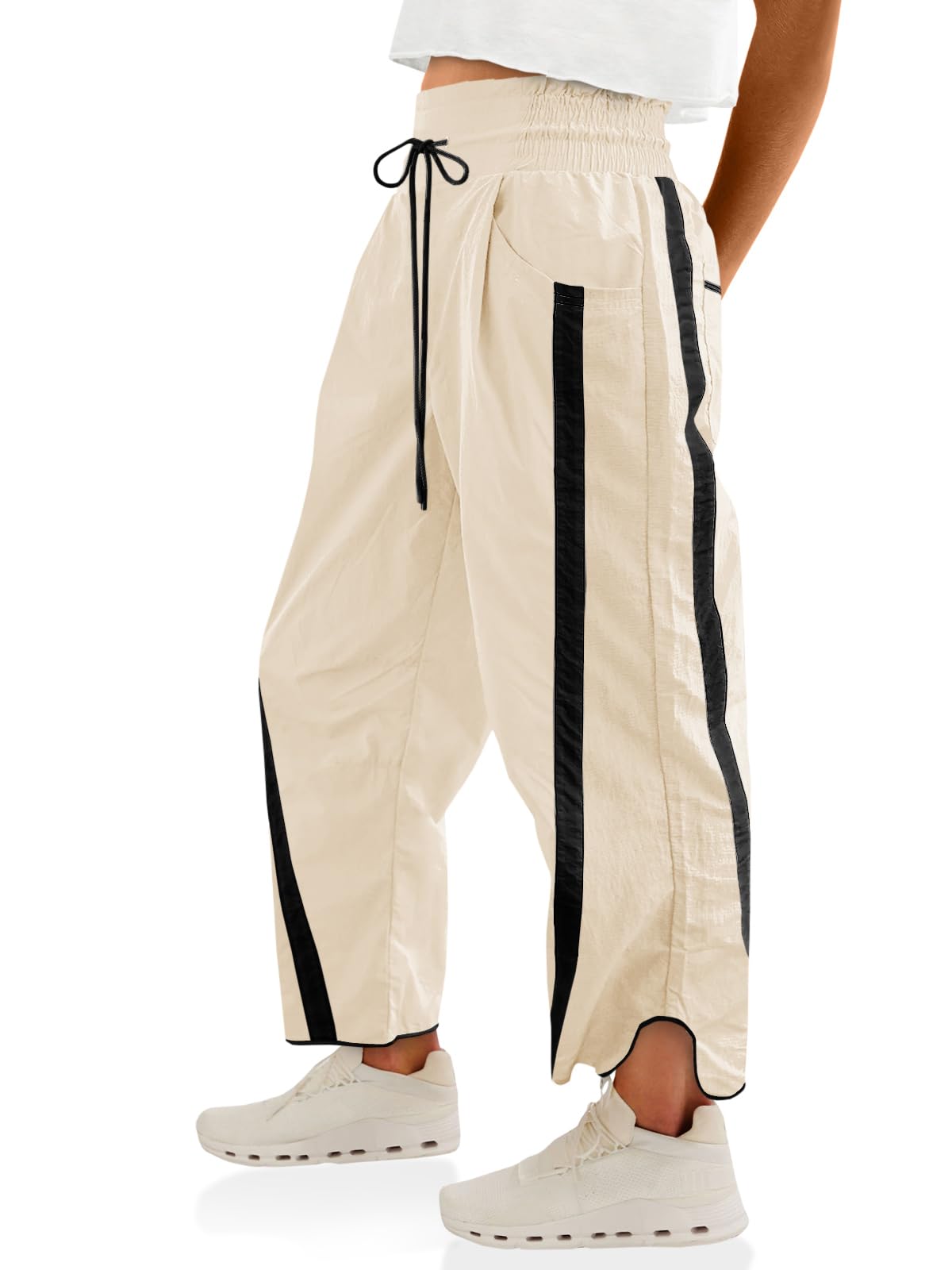 Women’s Baggy Wide Leg Track Pants with Drawstring Waist