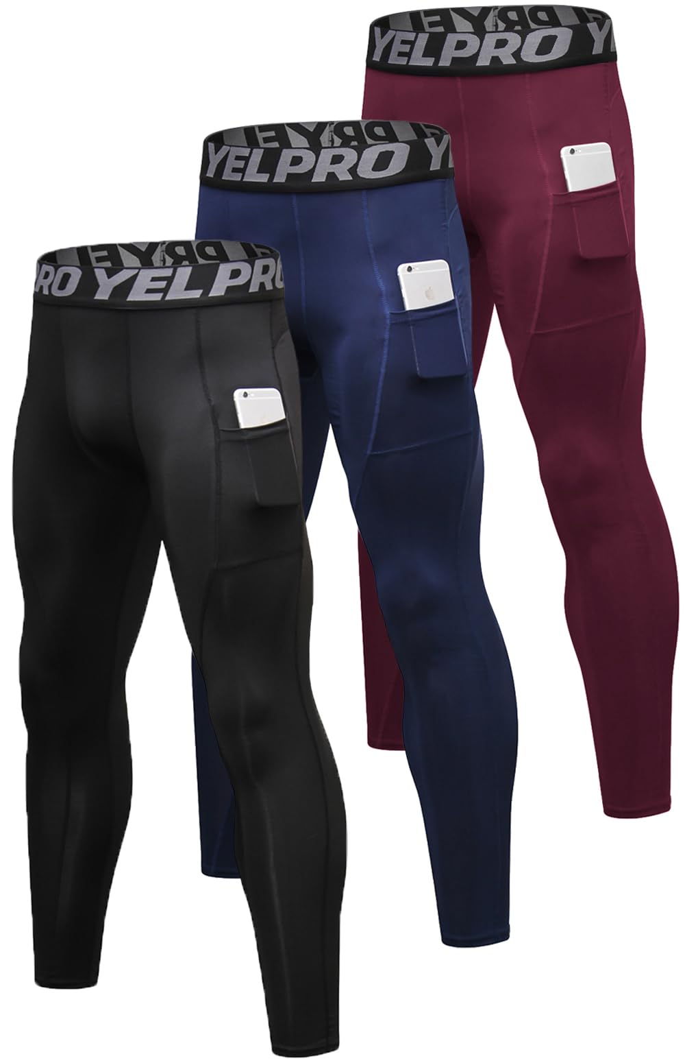 Men’s 3-Pack Compression Leggings with Pockets