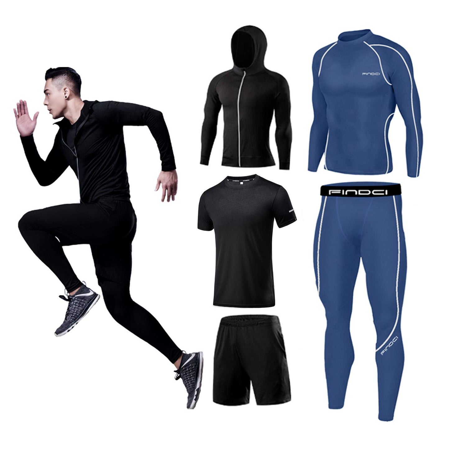 Men’s 5-Piece Workout Set with Compression Pants, Shirt and Jacket