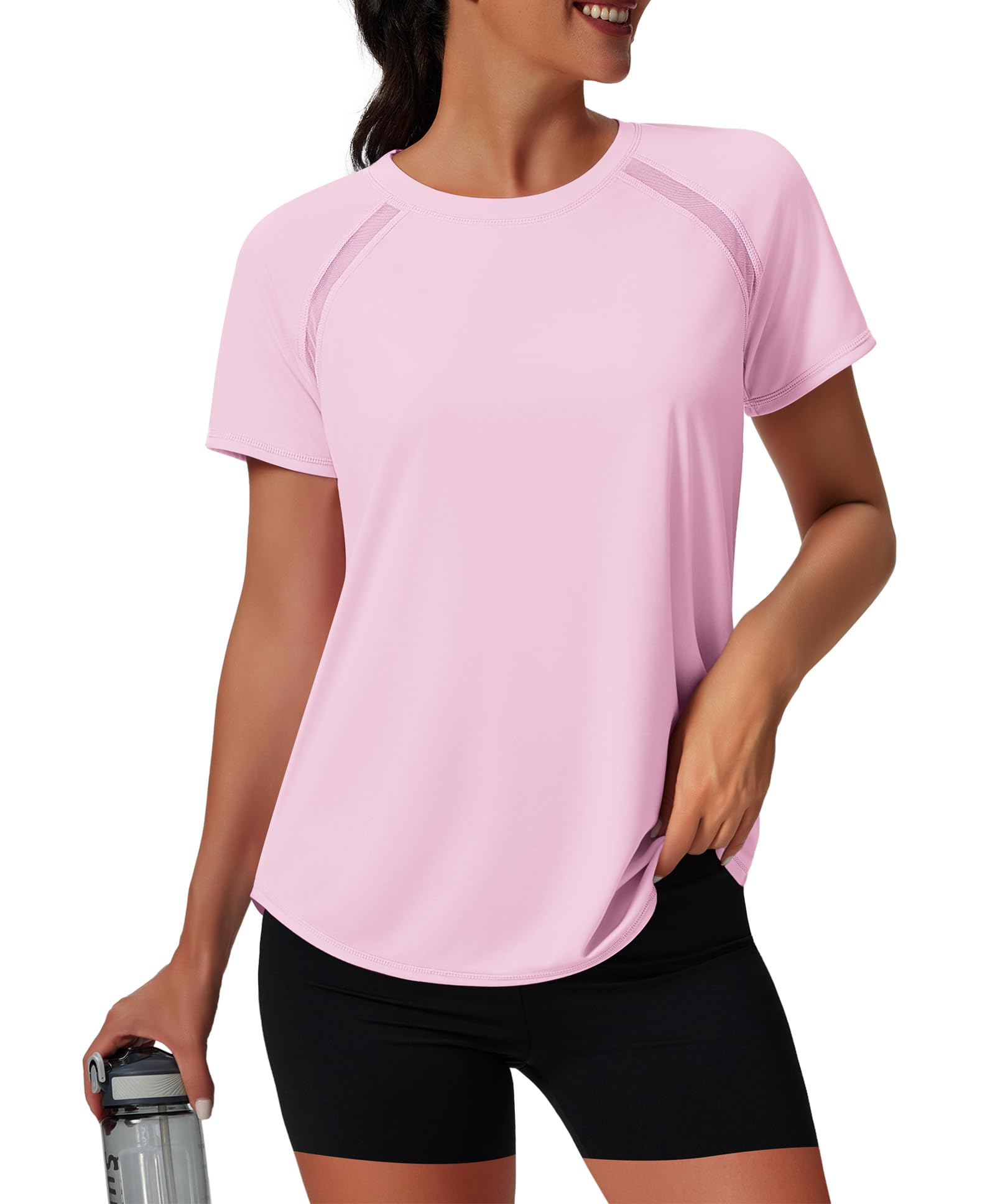 Women’s Short Sleeve Workout Top with Mesh Panels