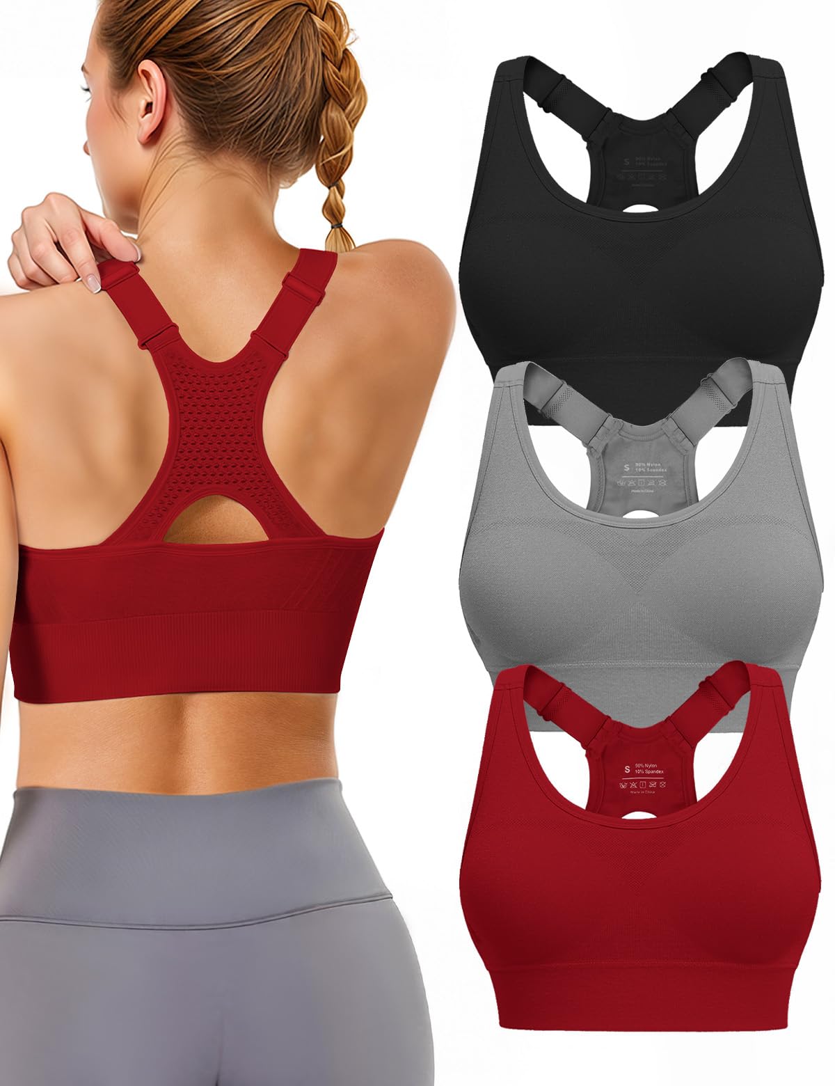 Women’s 3-Pack High Support Padded Racerback Sports Bras