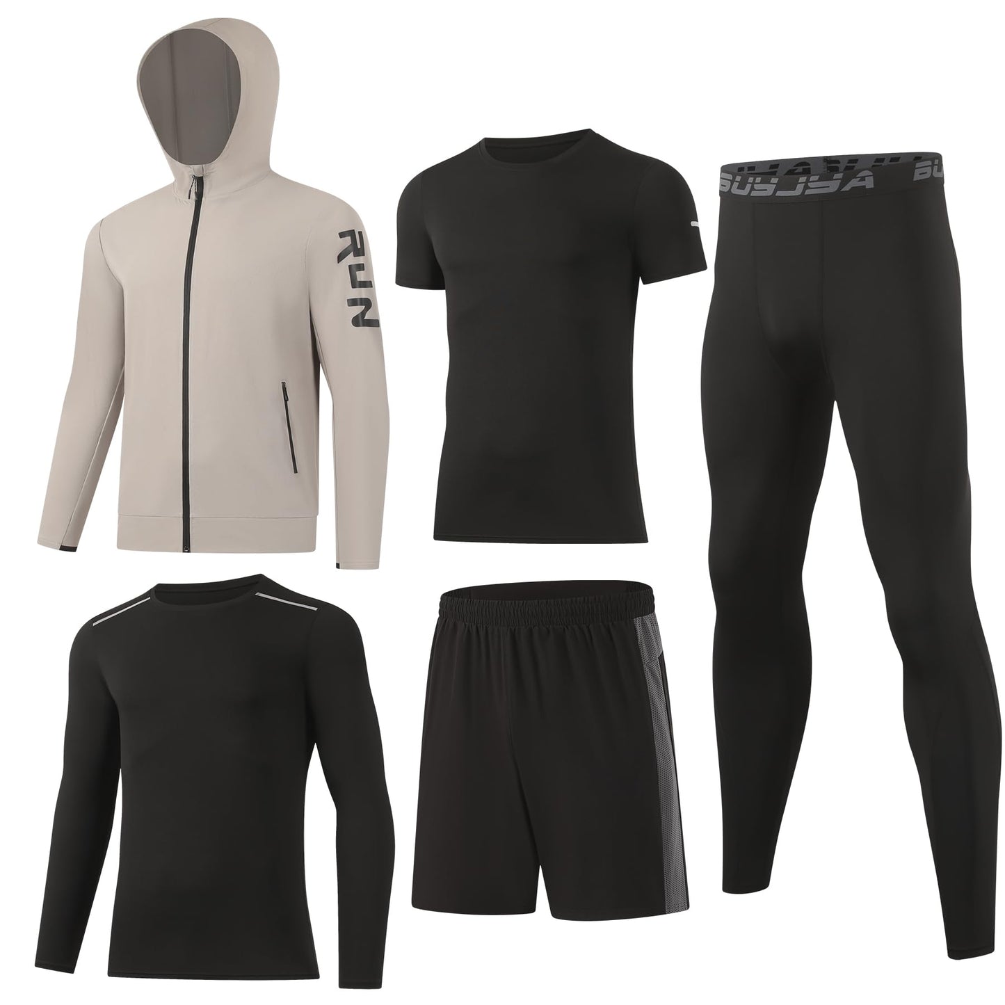 Men’s 5-Piece Workout Set with Compression Pants and Jacket