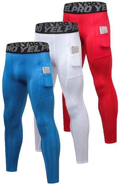 Men’s 3-Pack Compression Leggings with Pockets