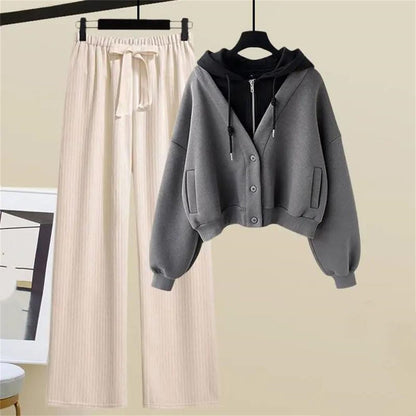 Women’s Hooded Top and Wide Leg Pants 2-Piece Set