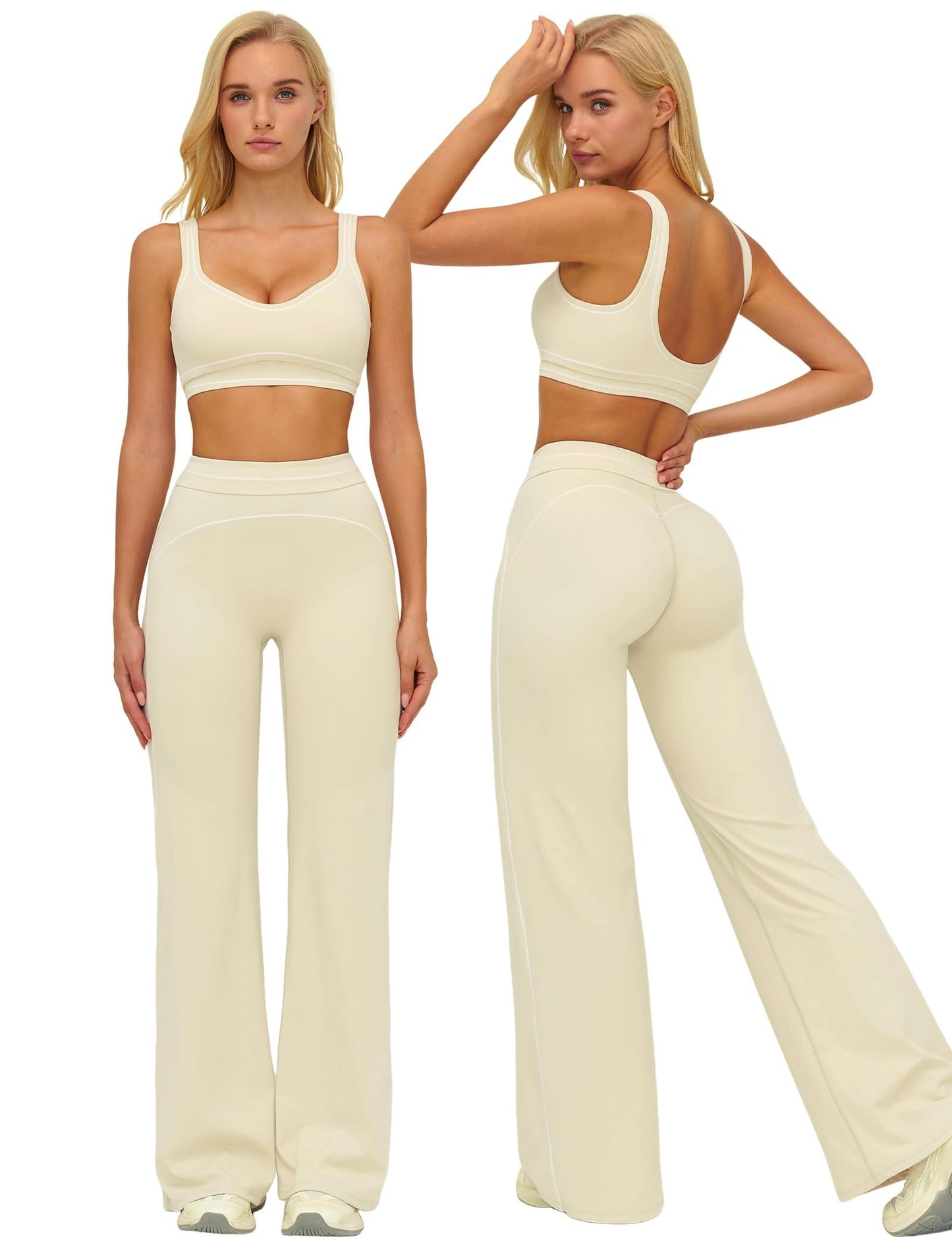 Women’s 2-Piece Workout Set with Racerback Top and Wide Leg Pants