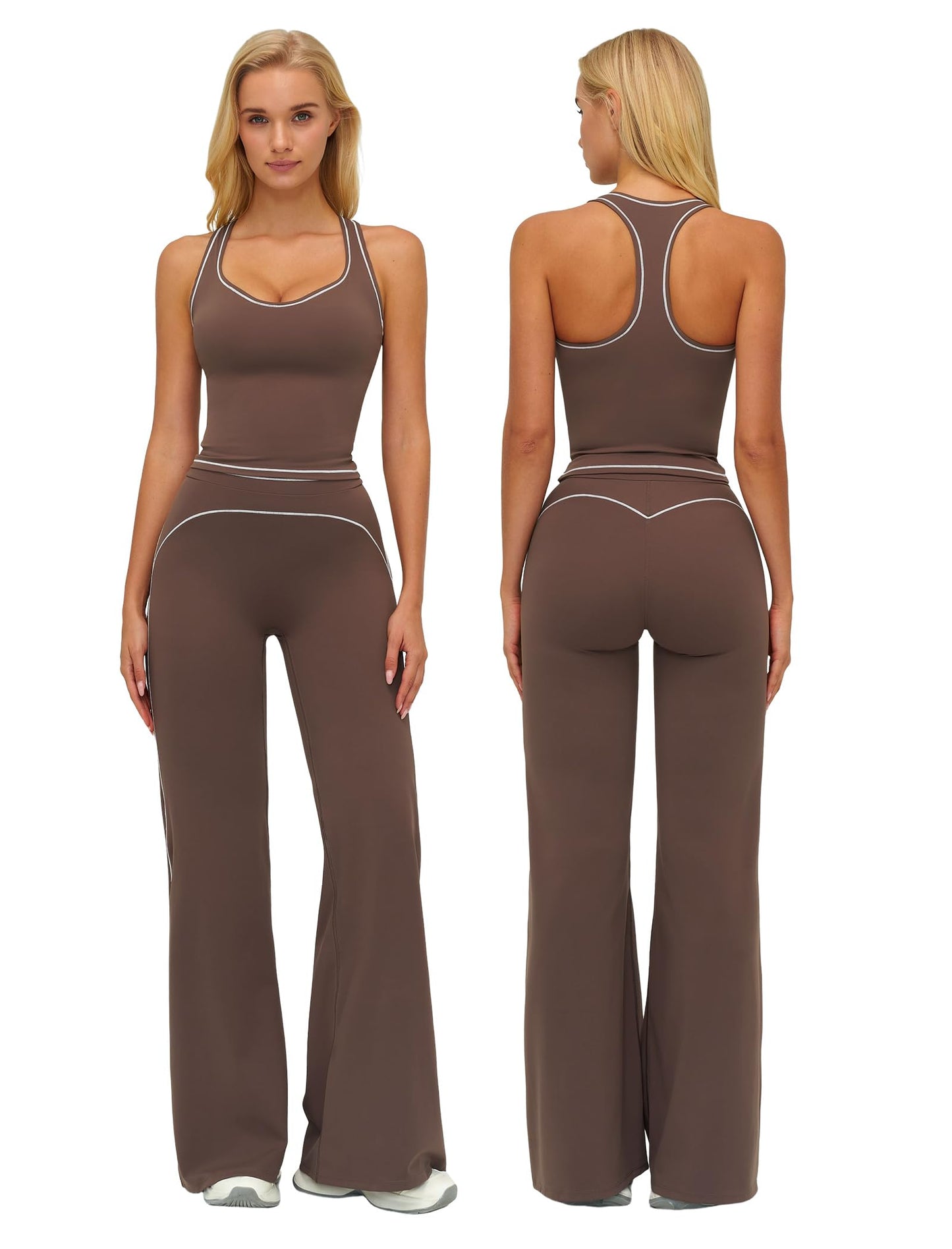 Women’s 2-Piece Workout Set with Racerback Top and Wide Leg Pants