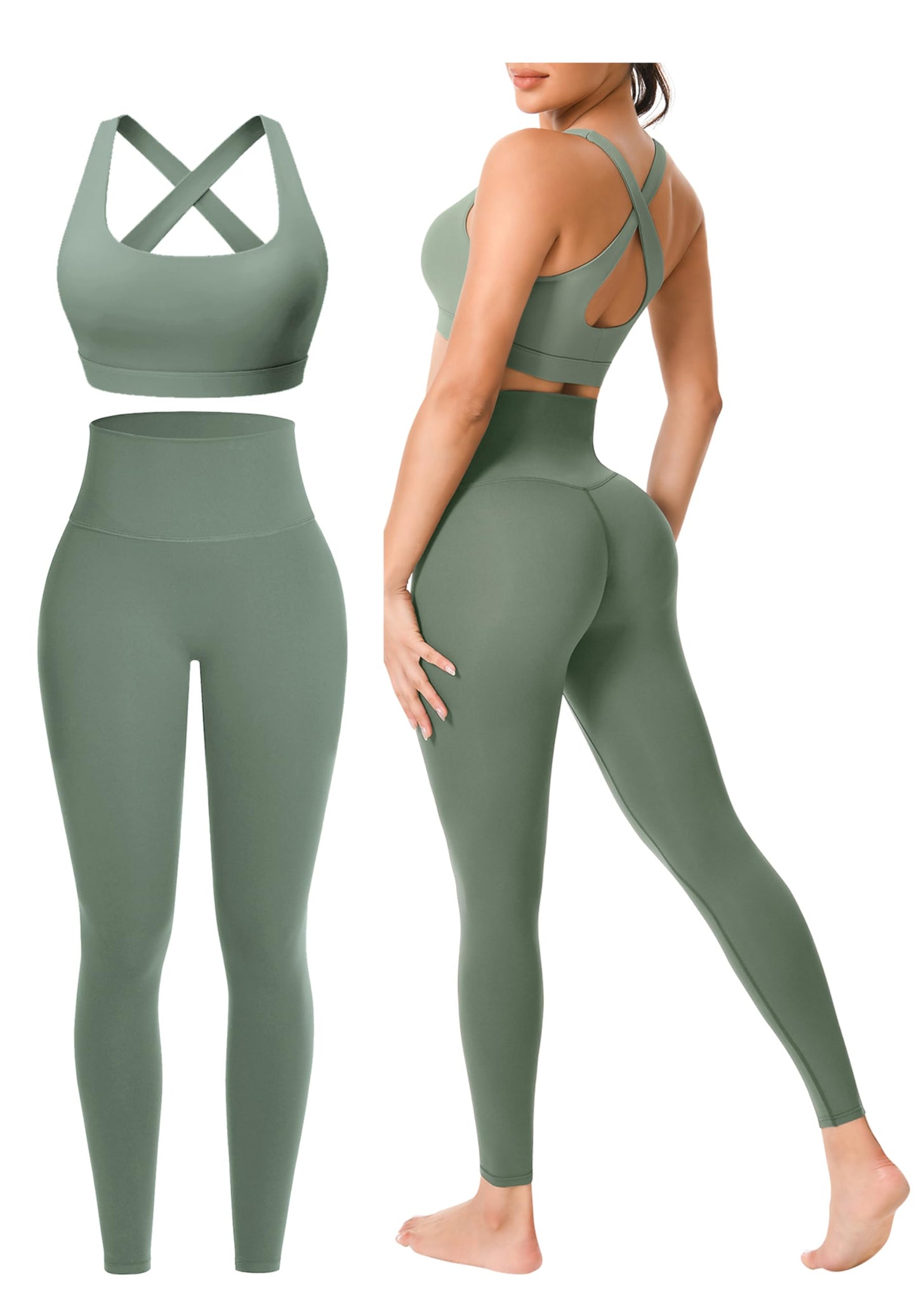 Women’s 2-Piece Seamless Workout Set with Sports Bra and High Waist Leggings