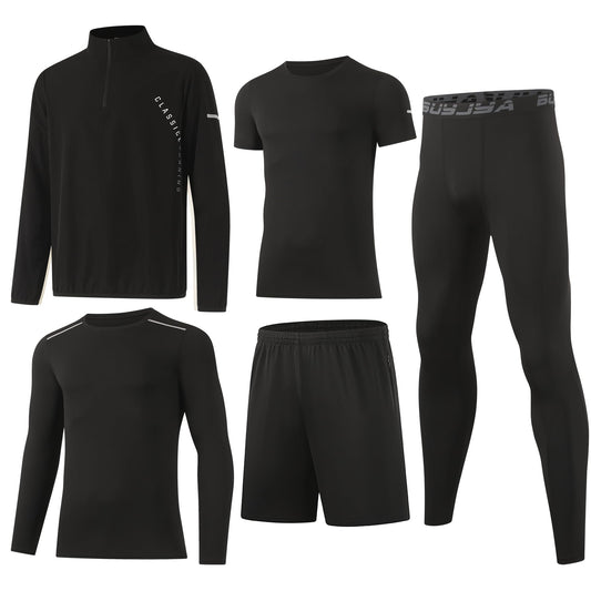 Men’s 5-Piece Workout Set with Compression Pants and Jacket