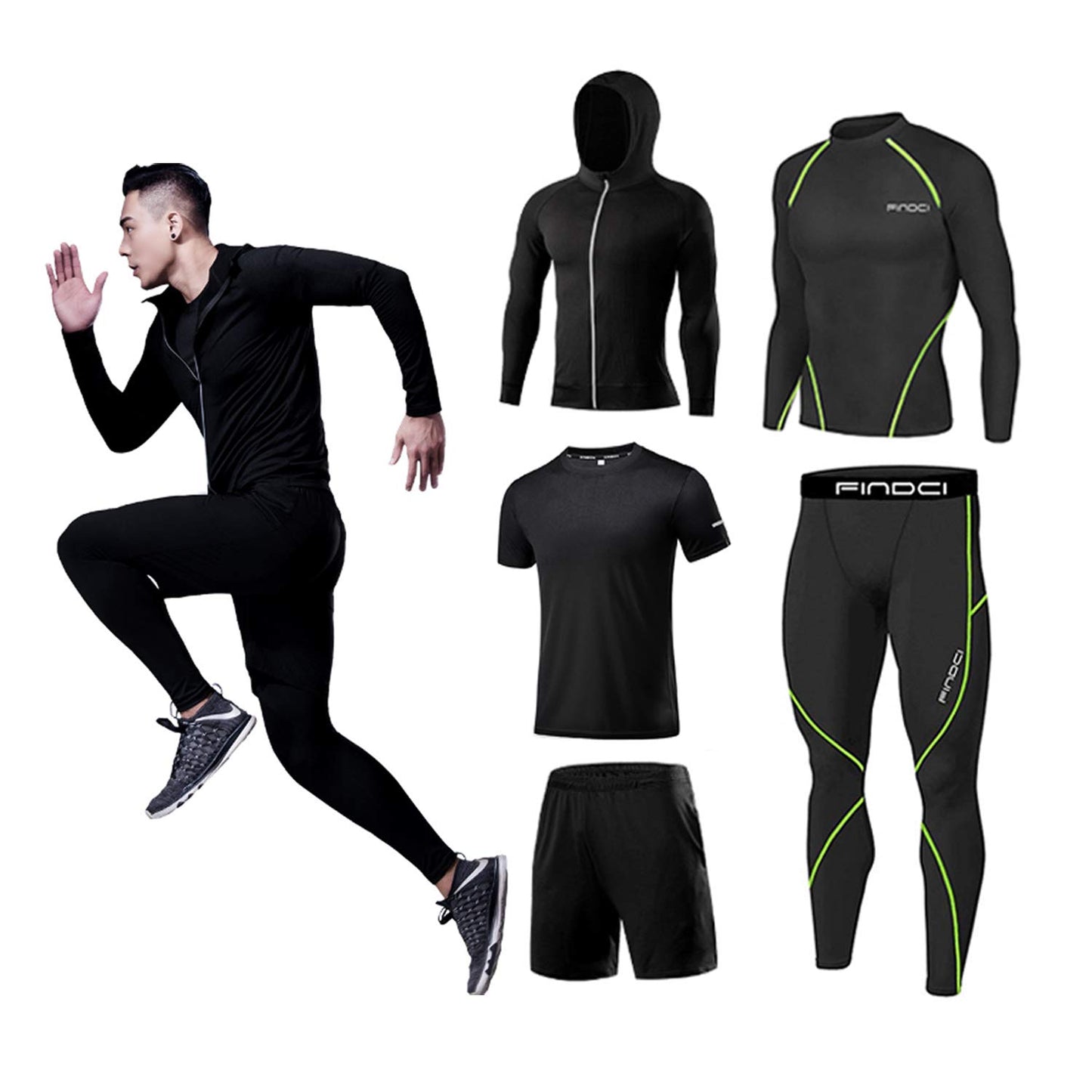 Men’s 5-Piece Workout Set with Compression Pants, Shirt and Jacket