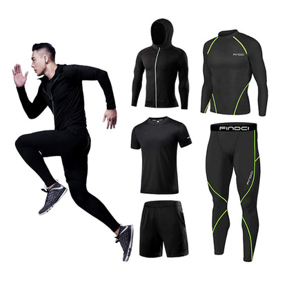 Men’s 5-Piece Workout Set with Compression Pants, Shirt and Jacket