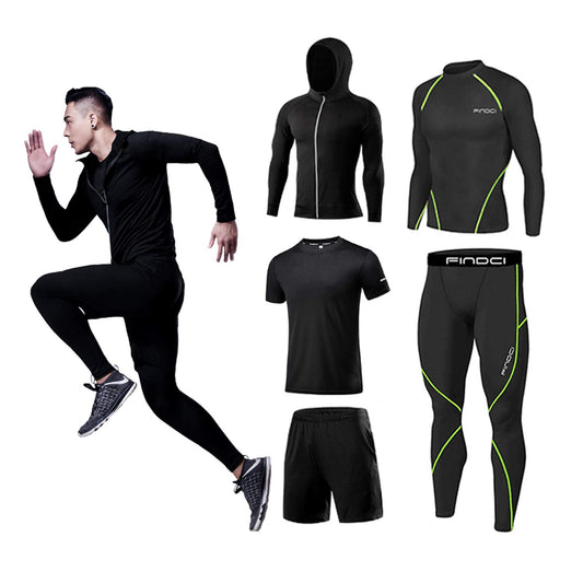Men’s 5-Piece Workout Set with Compression Pants, Shirt and Jacket