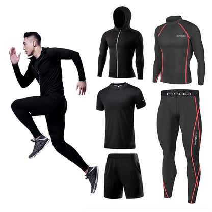 Men’s 5-Piece Workout Set with Compression Pants, Shirt and Jacket