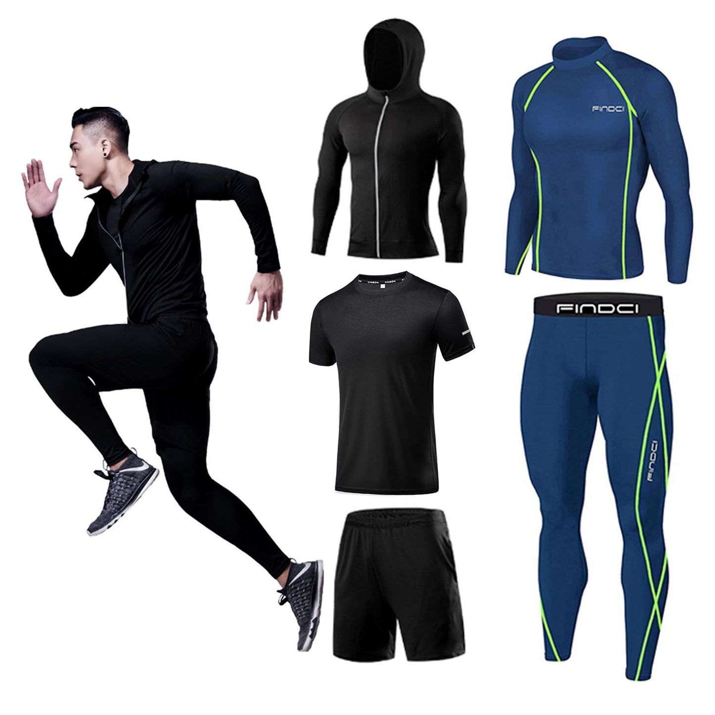 Men’s 5-Piece Workout Set with Compression Pants, Shirt and Jacket