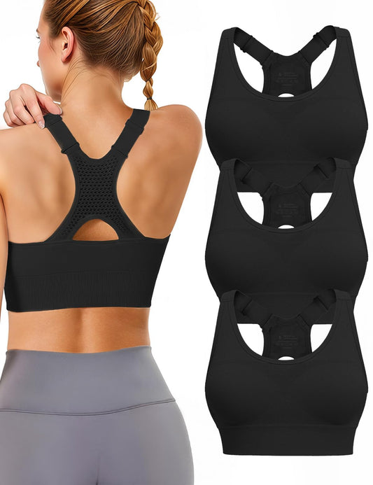 Women’s 3-Pack High Support Padded Racerback Sports Bras