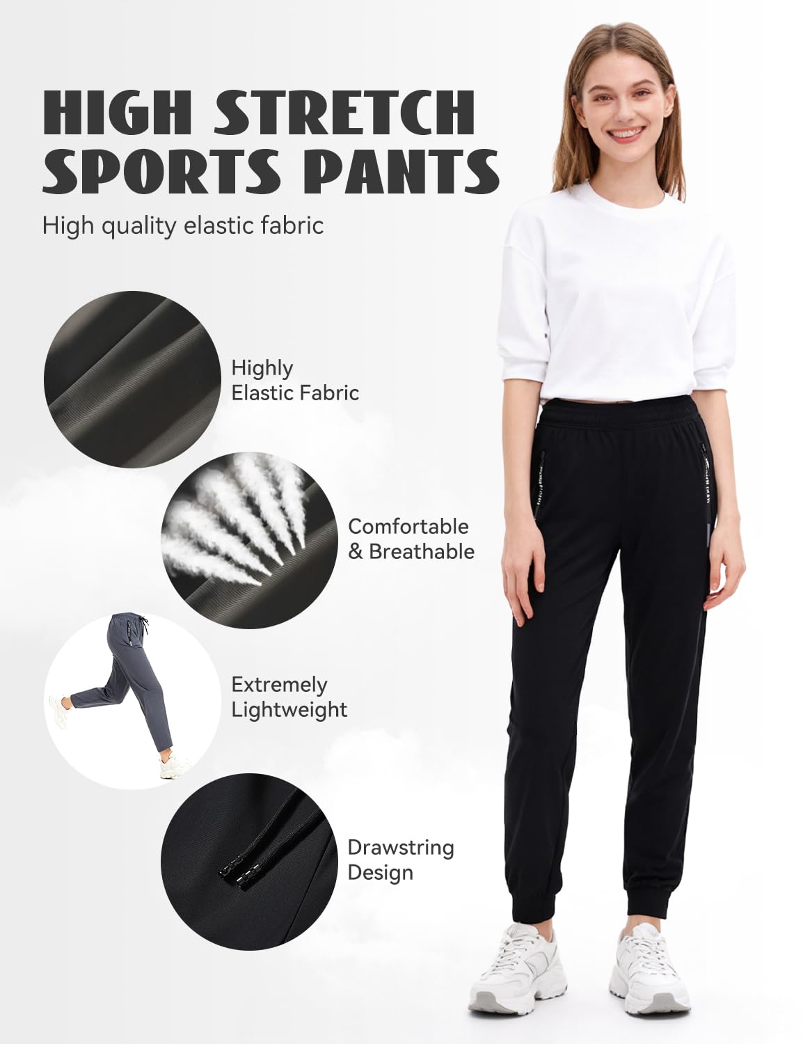 Women’s High Stretch Quick Dry Athletic Pants with Drawstring