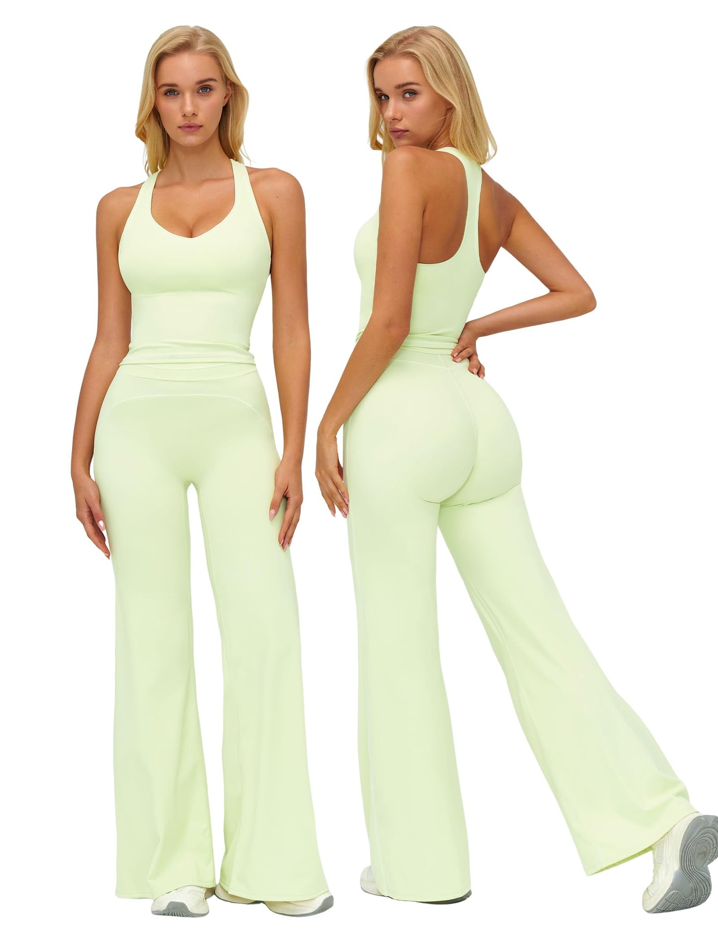 Women’s 2-Piece Workout Set with Racerback Top and Wide Leg Pants