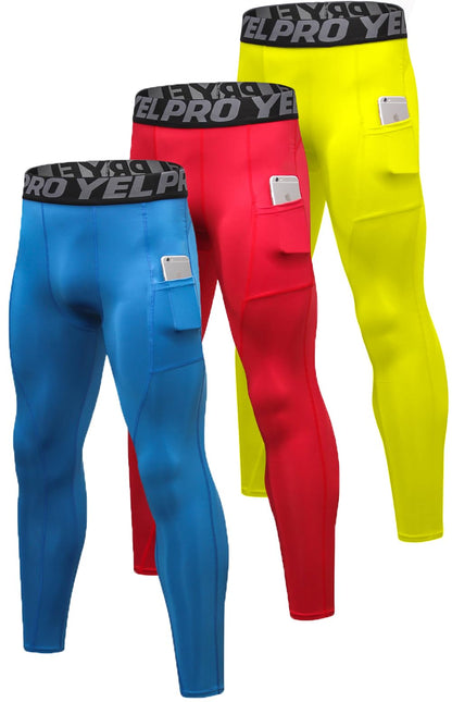 Men’s 3-Pack Compression Leggings with Pockets