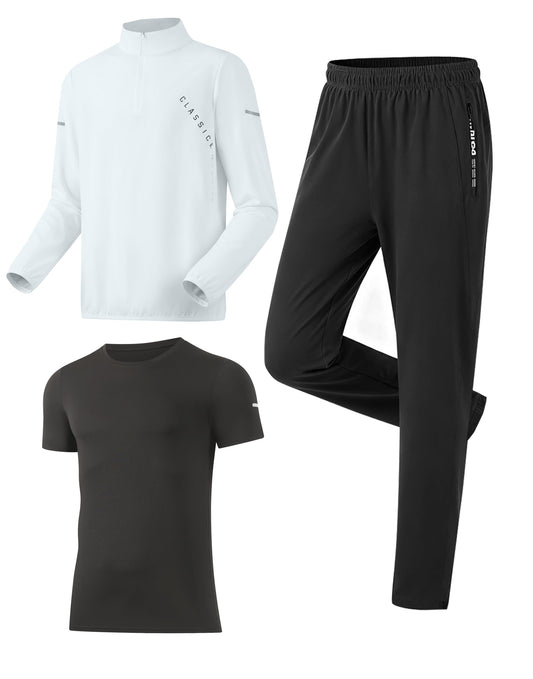 Men’s 3-Piece Windproof Tracksuit Set with Jacket and Joggers