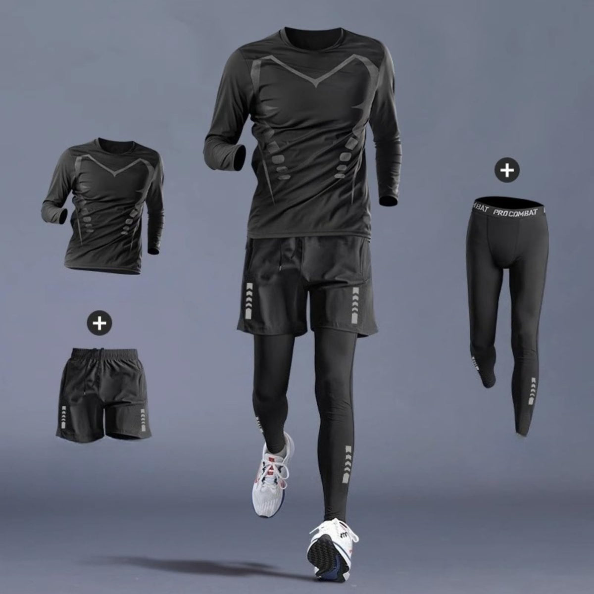 Men’s Quick Dry Athletic Set with Long Sleeve Top, Pants and Shorts